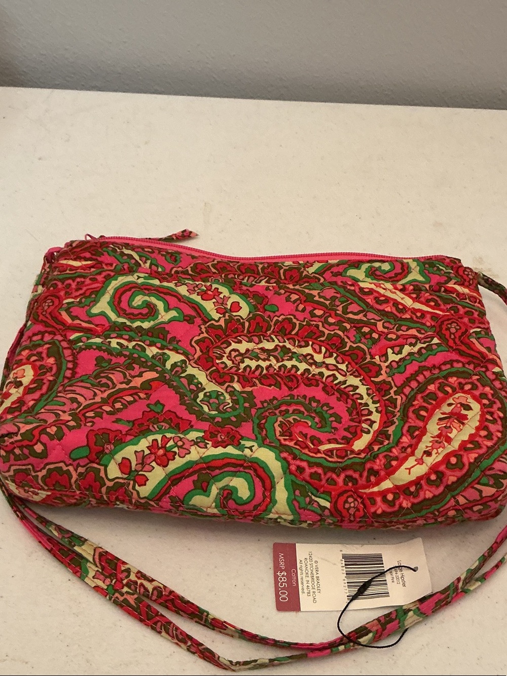 Vera Bradley Pink Paisley Quilted Crossbody with Green Accents